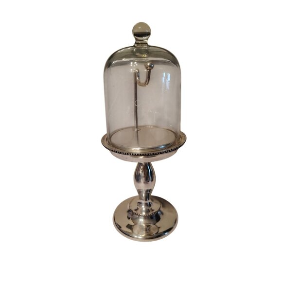 Pottery Barn Glass Jewelry Watch Stand with Cloche, Silver Tone, in Box, READ - Picture 1 of 3